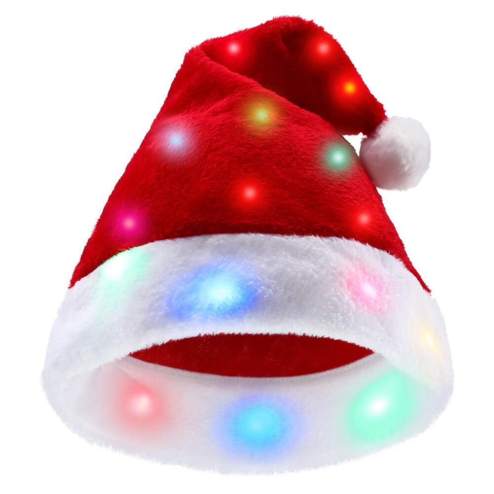 4153 Christmas Hat with LED Lights Santa Plush Faux Fur Xmas Holiday Hat